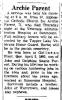 Obit - Archie Parent