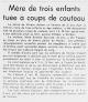 Mère de trois enfants tuée à coups de couteau